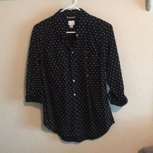 Black button down with white dots size M
